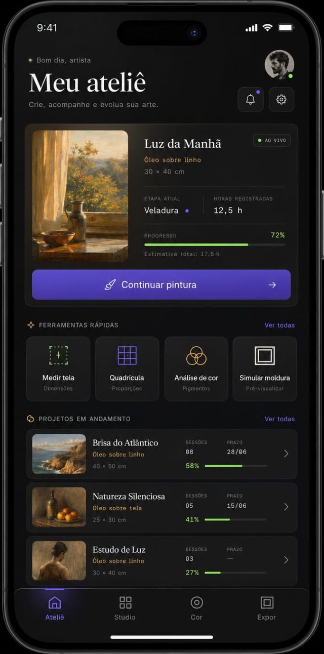 Monet app — My Atelier home screen